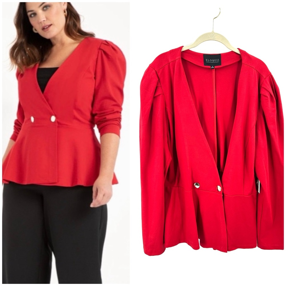 Eloquii Peplum Blazer Jacket Womens 22 Puff Sleeve Holiday Office Feminine NWT